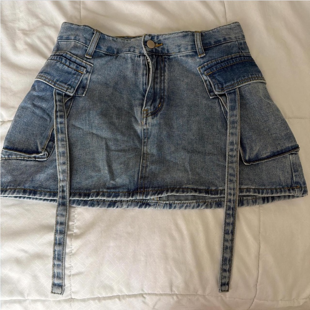 Blue Denim Cargo Skirt